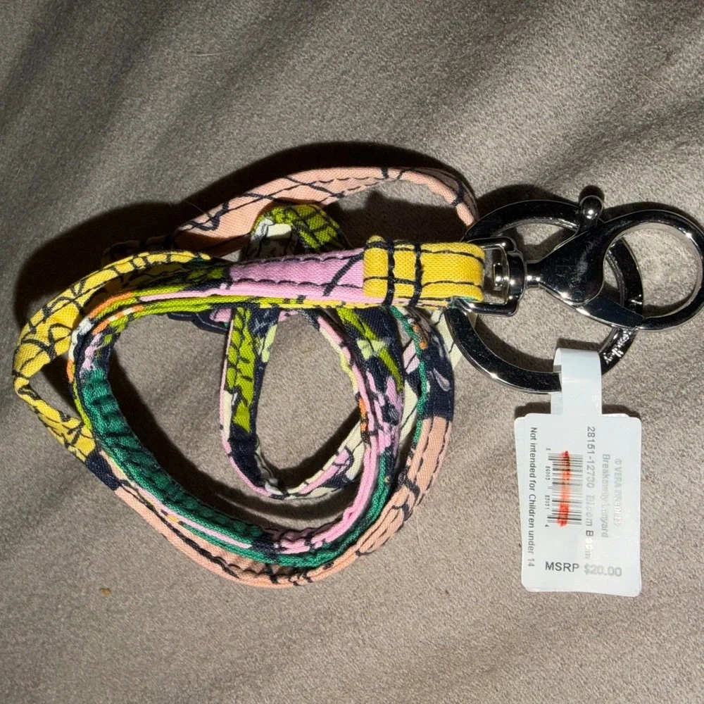 Vera Bradley Breakaway Lanyard Bloom Boom Pink Yellow Floral Cotton 28151-12730